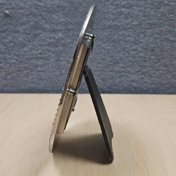 Vintage Black Silver Rhinestone trimmed round picture frame 5.25inches diameter - Picture 4 of 8